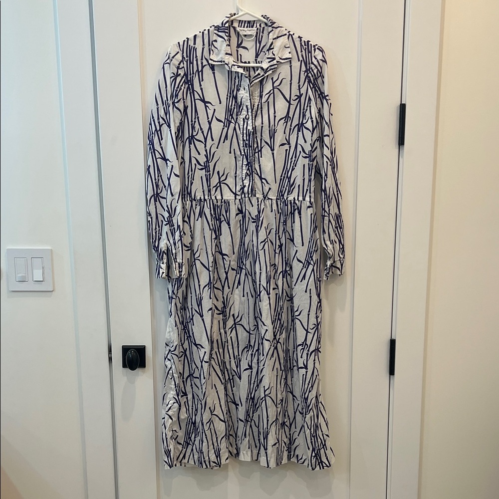 Vintage Stanley Sherman dress white blue bamboo pattern